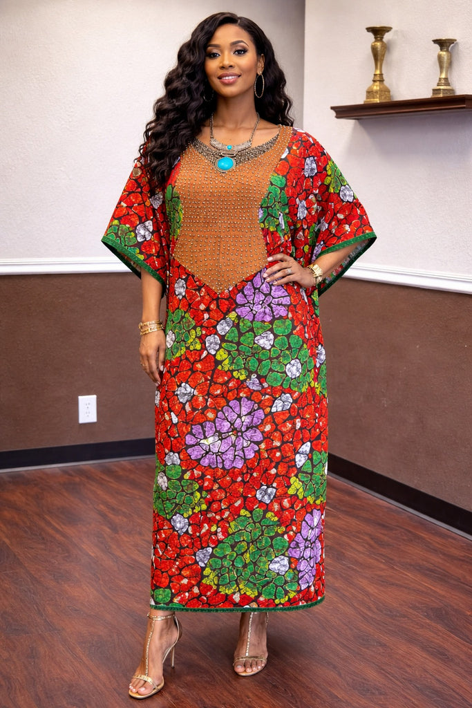 Red & Black Heritage Stripe Kaftan Dress