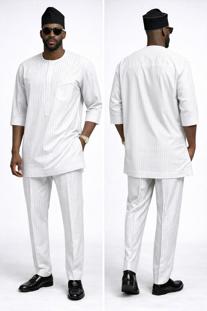 White Pinstripe Senator Set with 3-Quarter Sleeves