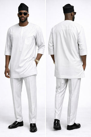 White Pinstripe Senator Set with 3-Quarter Sleeves