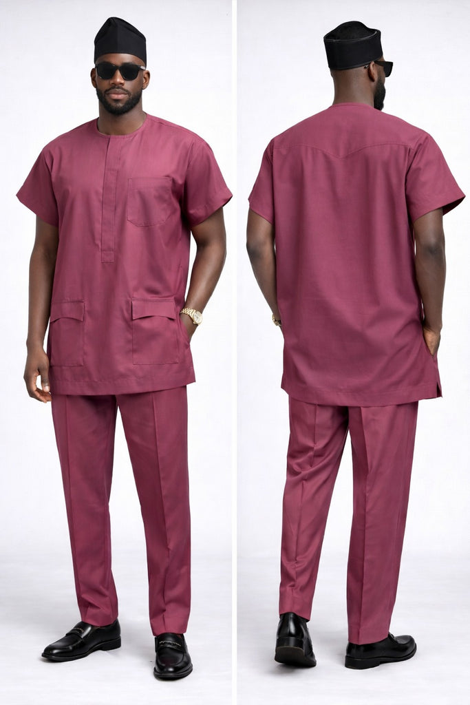 Burgundy Cave-Sleeve Senator Set (Short-Sleeve Edition)