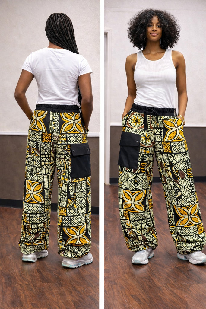 Ankara Free-Flow Baggy Pants with Black Utility Flap Pocket