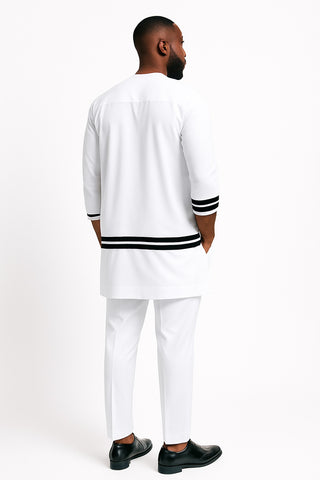 White Regal Tunic Set with Black Trim Accents