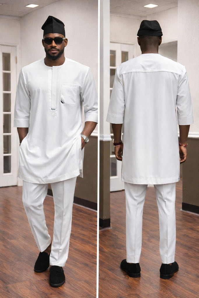 Classic White Lycra Senator Set with Minimal Black Accent