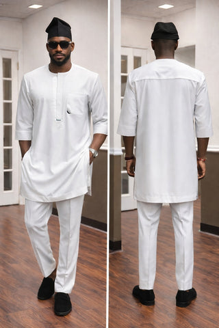 Classic White Lycra Senator Set with Minimal Black Accent