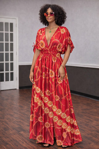 Flowing Red Maxi Kaftan Dress – Elegant African-Inspired Women’s Clothing