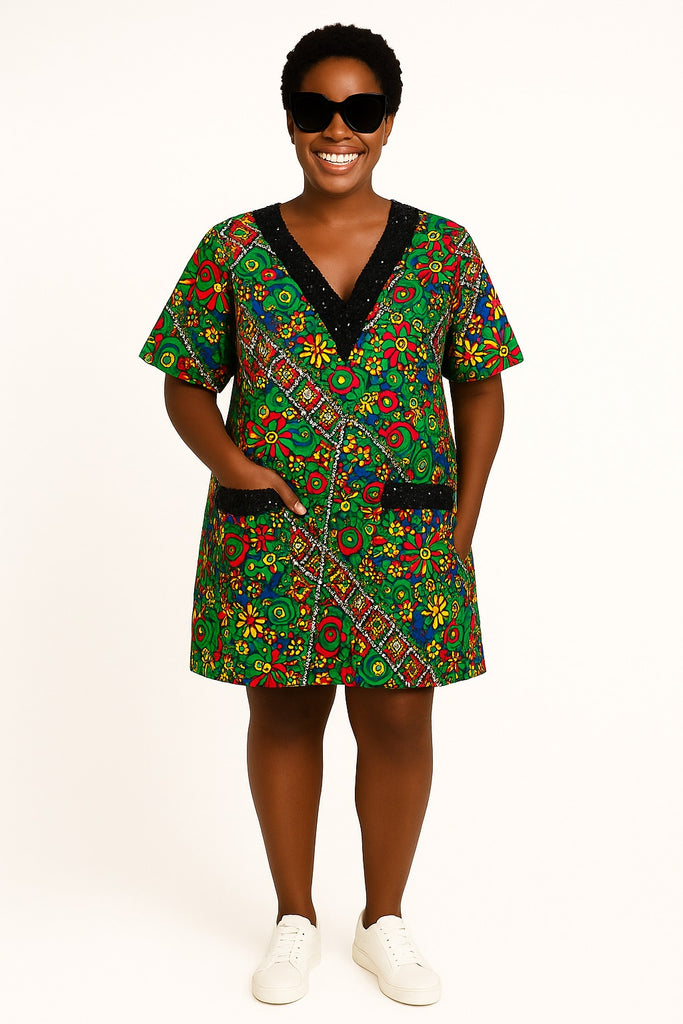 Sequins Ankara Bloom: Vibrant African Casual Short Dress