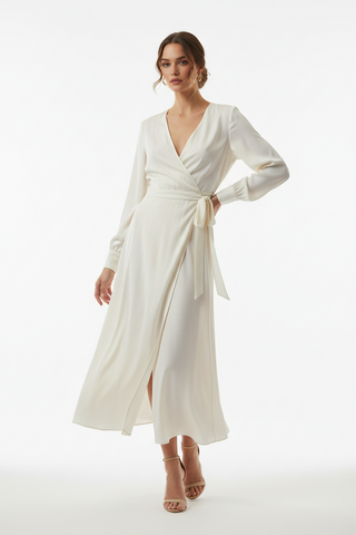 Earth-Tone Tie-Dye Flared Wrap Maxi Dress