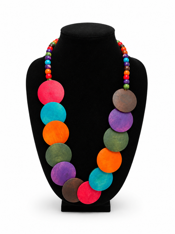 Handcrafted Wooden Disc Statement Necklace