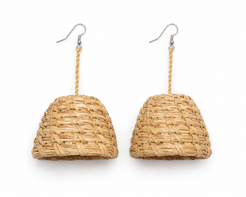 Handwoven Raffia Basket Drop Earrings