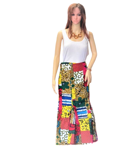 Jeans skirt sales with ankara patches