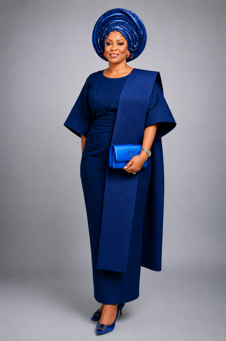 Royal Blue Aso-Oke Iro, Buba & Ipele Traditional Ensemble