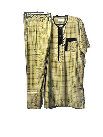 Olive Green Checked Senator Set with Black Contrast Detail
