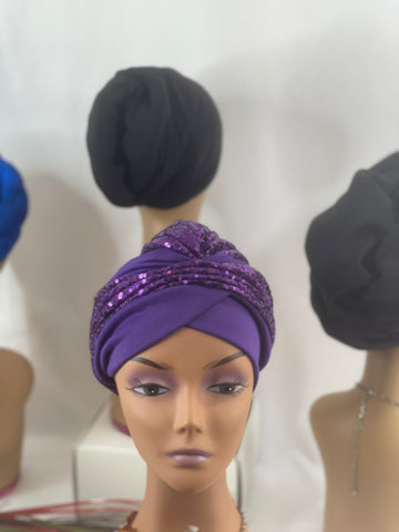 Purple Sequence Cap Turban