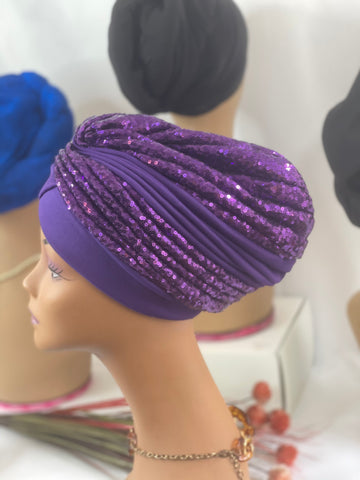 Purple Sequence Cap Turban